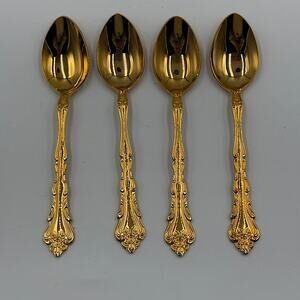Everbrite Deluxe Gold Plated Stainless Steel Bundle 4 Teaspoons Spoons 6.5"